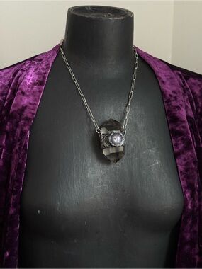 Smoky Quartz Pendant Necklace with ruby statement crystal jewelry witchy boho